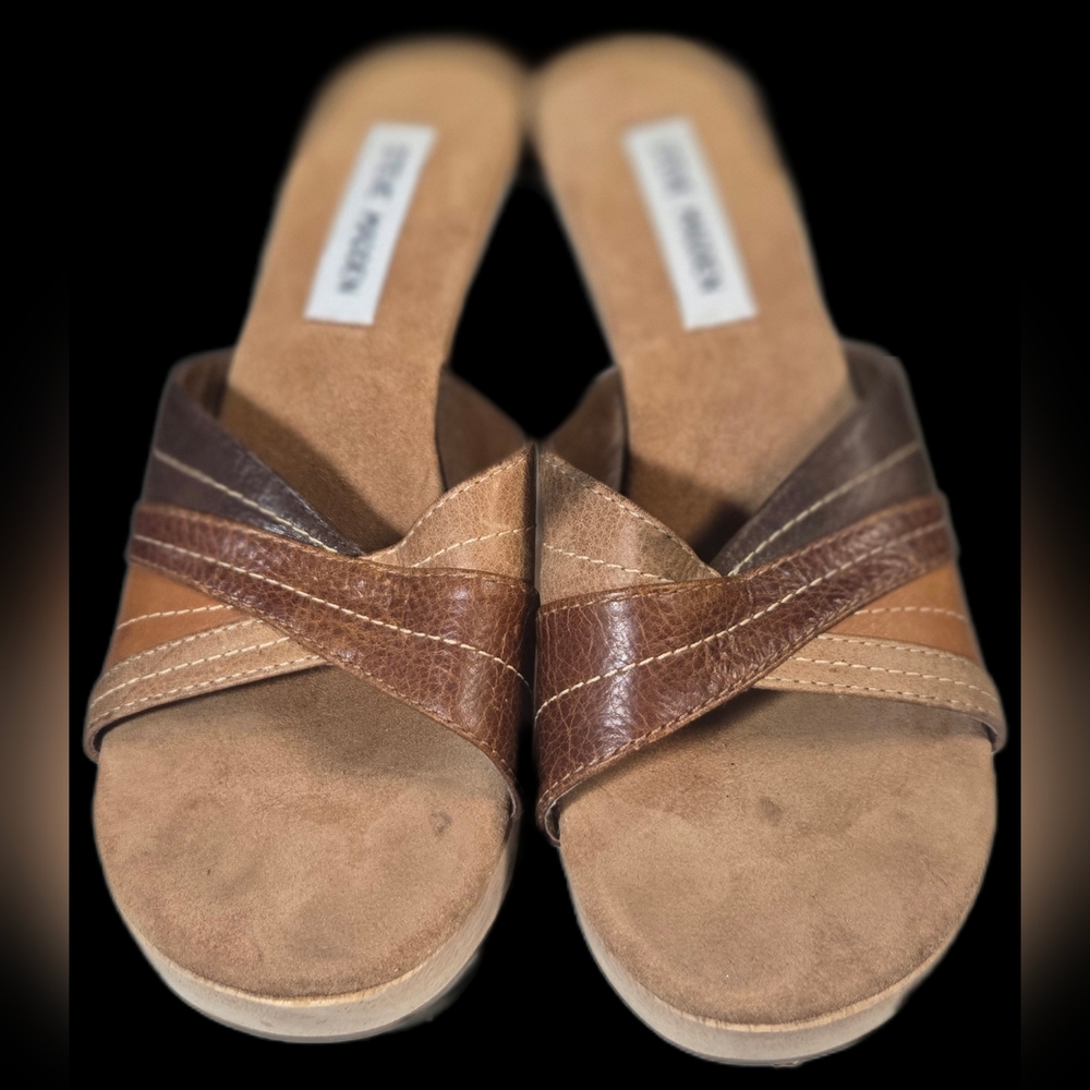 8.5 Steve Madden Danelle Brown Wooden Mules - Picture 4 of 7